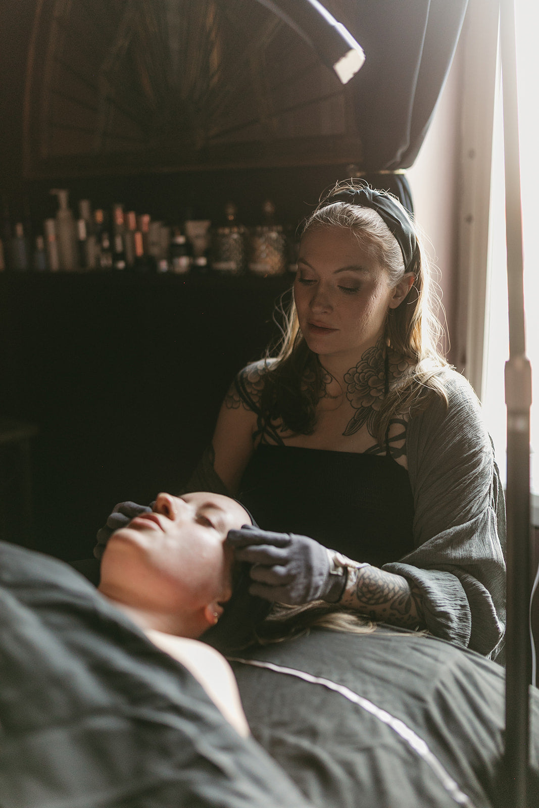 Facial spa the skin sanctum in Denver co facial being performed with microcurrent